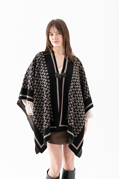 Wega Moda Monogram Patterned Knitwear Poncho for Women - Classic Pattern - Kn...