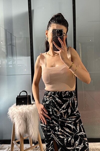 Crep Square Neck Tank Top - Camel Camel