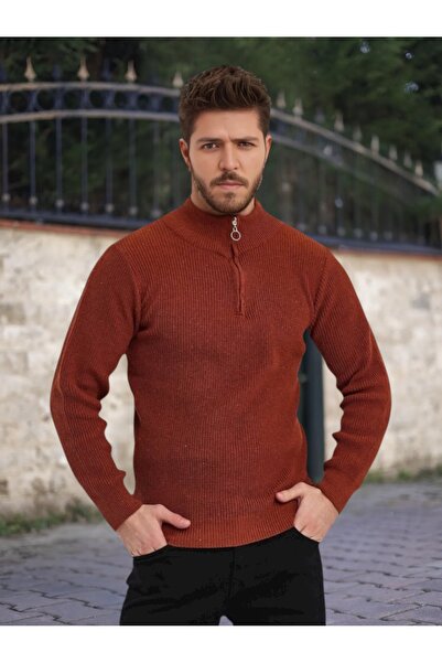 mayastyle Men's Knitwear Sweater with Half Zipper (Cream)