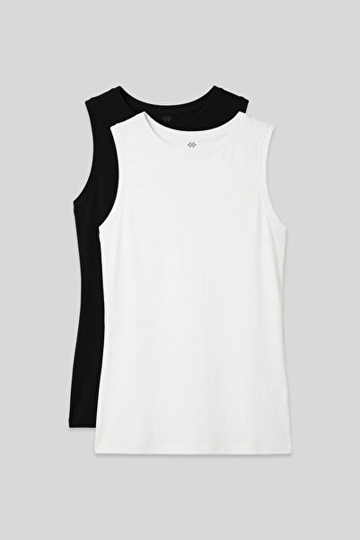 TOMMY LIFE Slim Fit Basic O-Neck 2-Pack Black-White Women's Undershirts - 97313