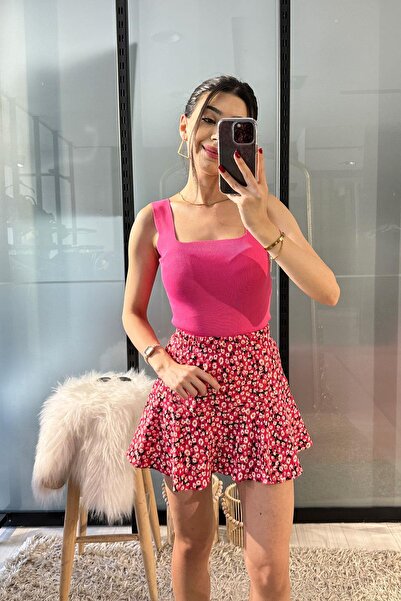 Crep قميص بدون أكمام بياقة مربعة - فوشيا فوشيا