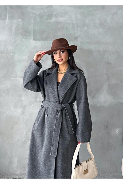 Arfami Double-Breasted Collared, Belted, Buttoned, Lined Cashmere Coat