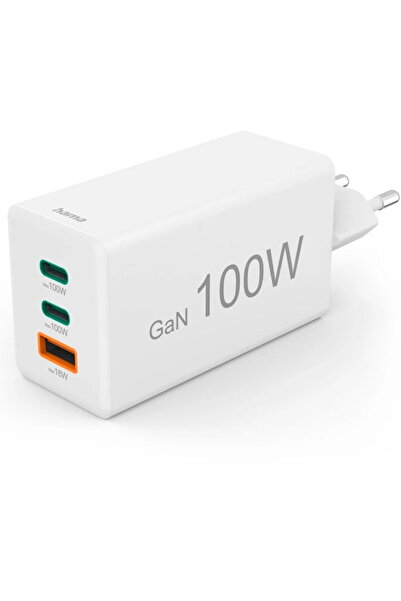 Hama Fast Charger, GaN, 2x USB-C, 1x USB-A, Mini Charger, PD, 100 W, white