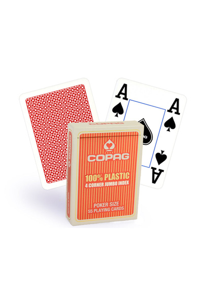 Copag – Cărți de joc poker Jumbo cu 4 colțuri (roșu / albastru)