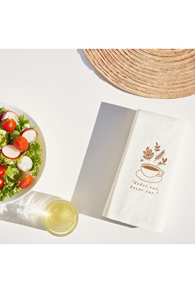 Kidzia Kahve Var Huzur Var Baskılı Peçete | Minimal Kahve Temalı | Siyah Zemi...