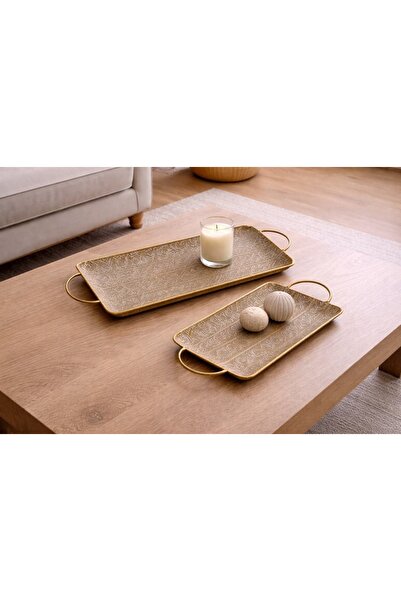 Ruum Store By Doğtaş ikili Gold Eskitme Metal Tepsi Seti