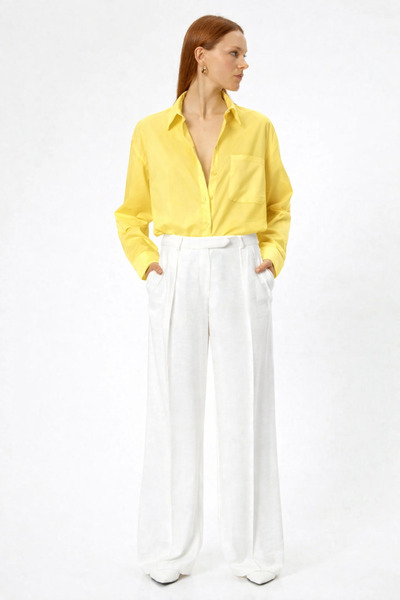 RAMİOR COLLECTION Women's Yellow Linen Shirt – Comfortable Fit, Long Sleeves,...