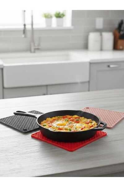 BRANCO TASARIM 16X16 cm Square Silicone Trivet, Beige - Red - Gray - Purple