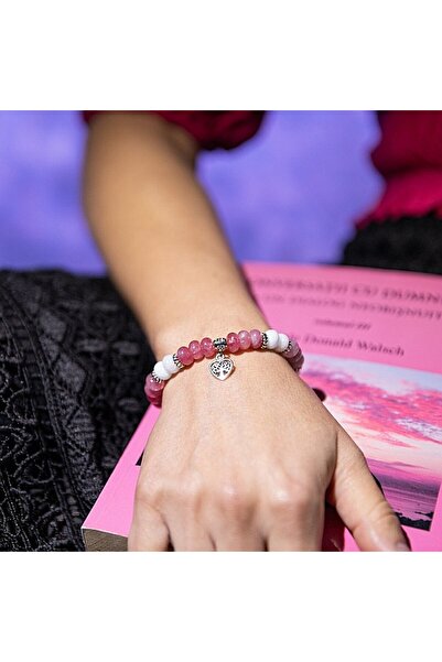 Ezera Bratara din piatra semipretioasa Morganite Angelite, Mahari, 5x8mm