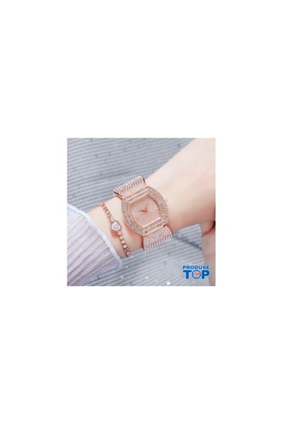 QUARTZ Ceas elegant de lux pentru femei, auriu, cu brățară CDQZ110