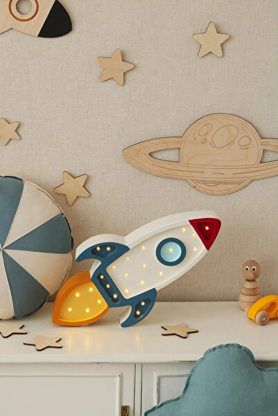 Generic Space Rocket Lamp Wooden Night Light for Kids Room