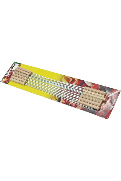 Ideal Pack مجموعة أسياخ شواء فاخرة من الفولاذ المقاوم للصدأ بمقابض خشبية