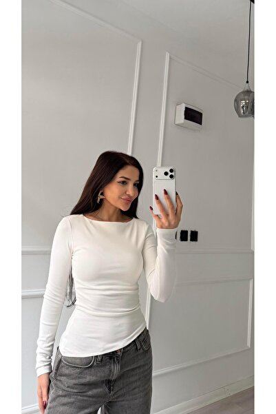 Daves بلوزة إكرو بياقة قاربية جانبية منسدل