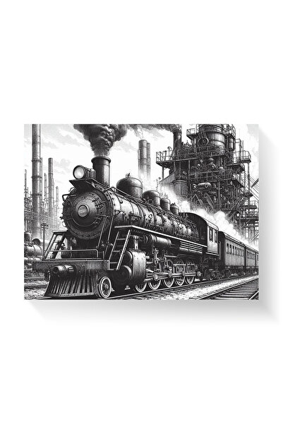 Printees Painting - Steam Train Illustration - Canvas on Frame