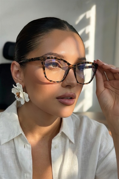 MACERATİ Check Women's Leopard Frame Blue Block Blue Light Screen Glasses