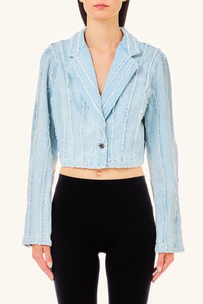 liu.jo Buz Mavi Denim Crop Ceket