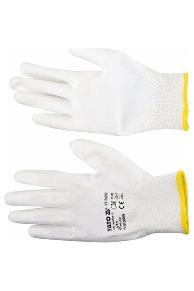 yato Work glove, polyurethane/nylon, size 9, white