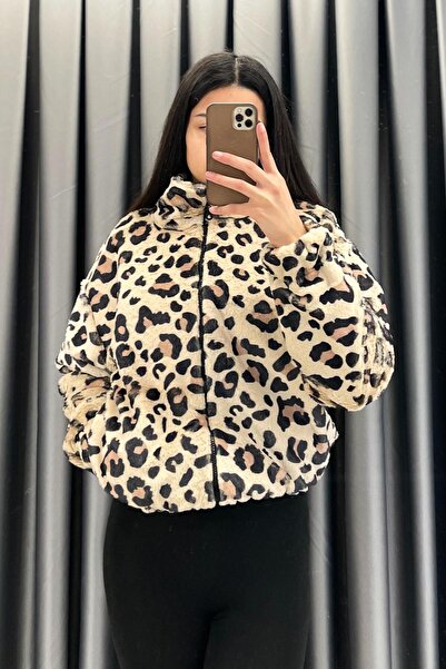 EGZOTİK ASORTİK معطف من القطيفة بنقشة الفهد مع بطانة داخلية وياقة شال - ليوبا...