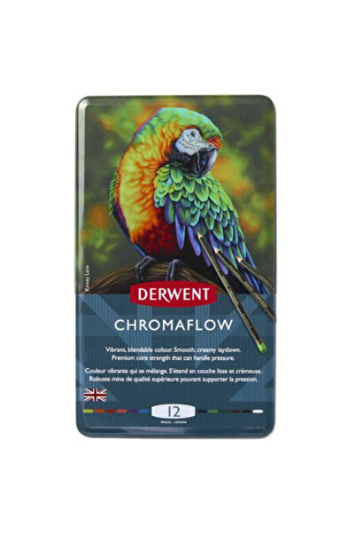 Derwent Creioane colorate Professional Chromaflow, cutie metalica, 12 buc/set