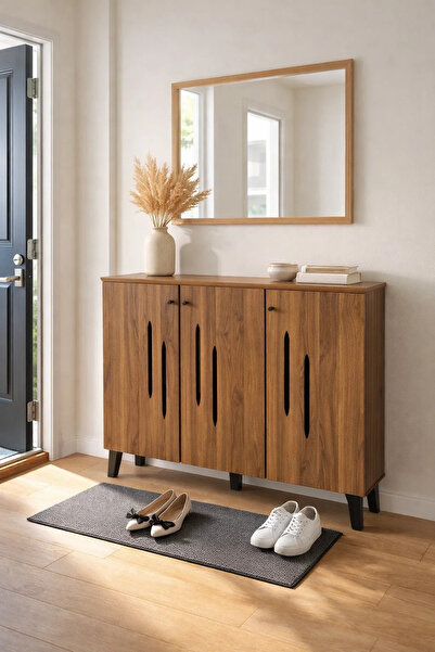 MARIA HOMES خزانة أحذية خشبية عصرية، لون بني داكن، بتصميم مقصوص عمودياً، أبعا...