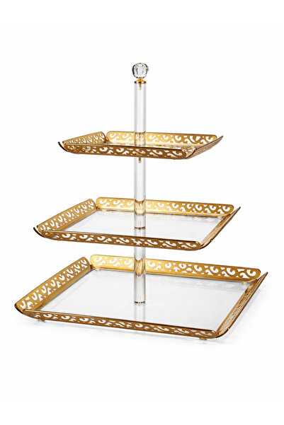 salem Luxury 3-Tier Acrylic Serving Tray with Gold Borders – 32.5×32.5×41 cm ...