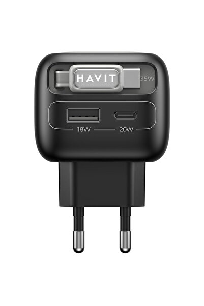 Havit KF2343676 (UC251 EU) GaN 1xUSB-A + 1xUSB-C 35W Negru