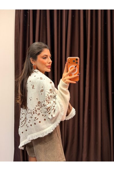LOISY Kadın Desenli Püsküllü Triko Şal