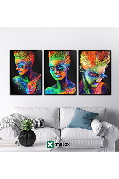 TABLOX Set de pictură MDF cu portret decorativ multicolor pentru femei, cu 3 ...