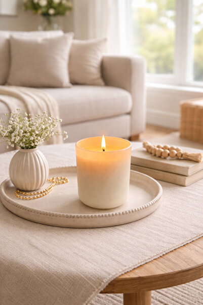 AY HOME Vanilya Kokulu Dekoratif Cam Bardak Mum | Soya Wax | Modern Tasarım