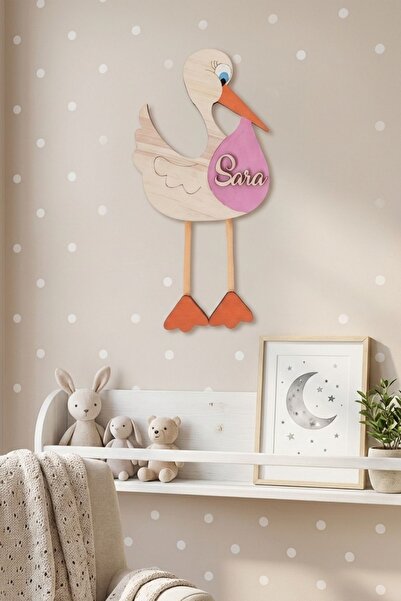 suncrafted İsimli Ahşap Leylek Kapı Süsü - Hastane ve Bebek Odası Duvar Dekoru