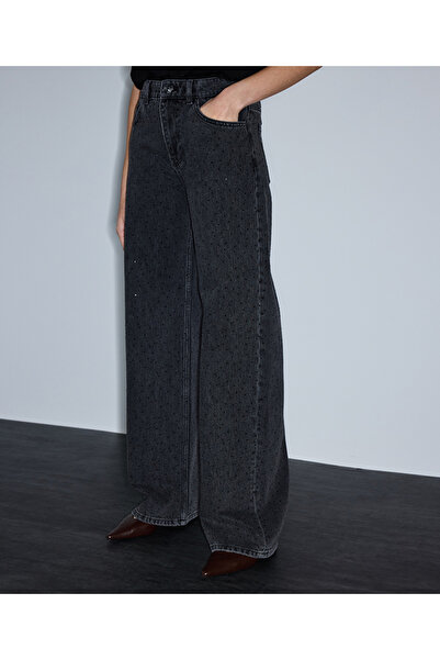 İpekyol Hotfix baskılı wide leg jean pantolon