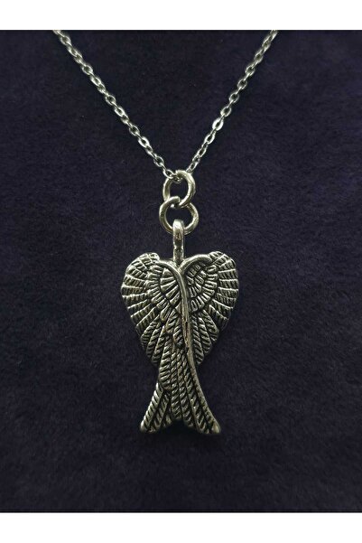 sarıyer silver Double Angel Wing Steel Necklace Daily Jewelry Accessory Lover...