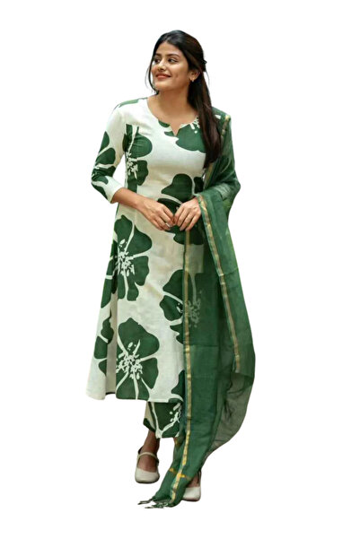 MYSMAR White & Green Viscose Rayon Salwar Kameez & Dupatta - VRN1035 | White ...