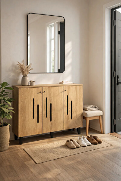 MARIA HOMES خزانة أحذية خشبية عصرية، لون بني فاتح، بتصميم مقصوص عمودياً، 120 ...