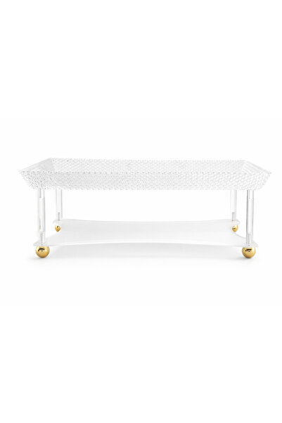 ALKHANBASHI Luxury Rhinestone Acrylic Serving Tray with Gold Feet – 37×17×12 ...