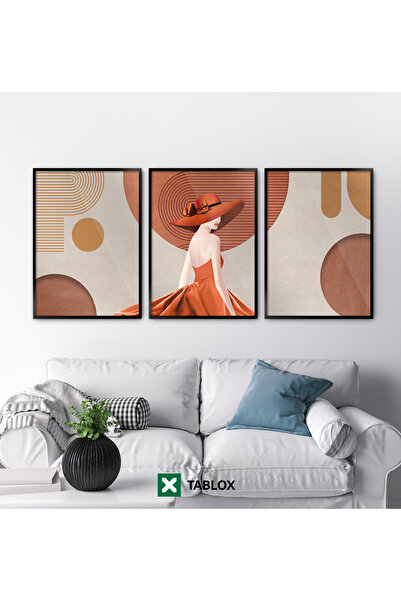 TABLOX Set de pictură MDF cu 3 piese, cu cadru din lemn real, decorativ, arti...