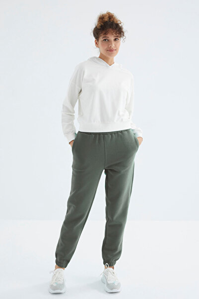 TOMMY LIFE Çağla High Waist Fleece-Lined 3 Thread Cotton Basic Women's Tracks...