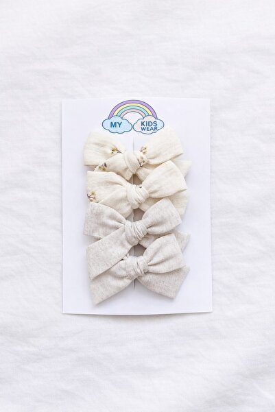 My Kids Wear Set de agrafe pentru fete, cu fundă din in natural, lucrate manu...