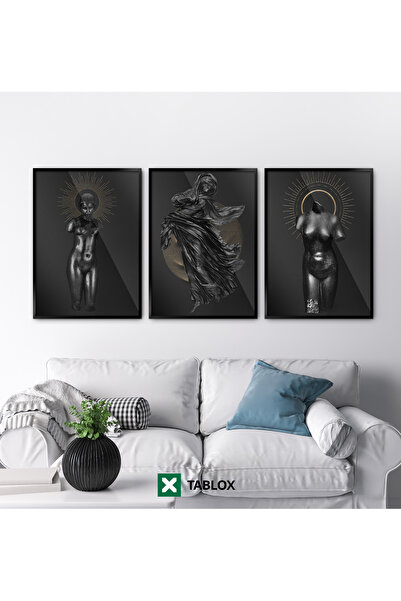 TABLOX Set de pictură decorativă din MDF negru, estetic, cu 3 piese, cu rame ...