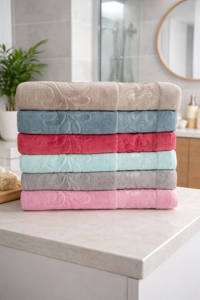 Bambus 50x90 6'lı %100 Pamuklu Jakarlı Kadife Lale Motifli Çeyiz Misafir El /...