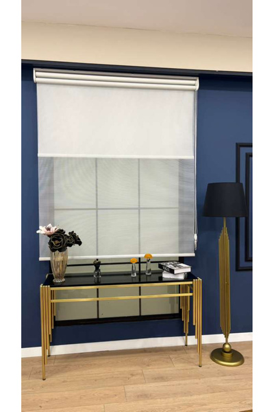 EYMENS HOME EYM2700 Çift Mekanizmalı Çizgili Tül Ve Stor Perde Kırık Beyaz