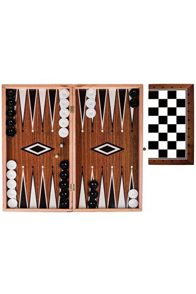 OEM Wooden Backgammon–Chess board game, with black pieces and pawns, dimensio...