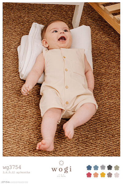 Wogi Şortlu Sıfır Kol Yazlık Düğmeli %100 Pamuklu Bebek Tulumu