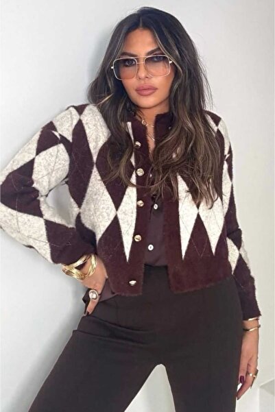 zezecollectıon Women's Tricot Baklava Pattern Jacket