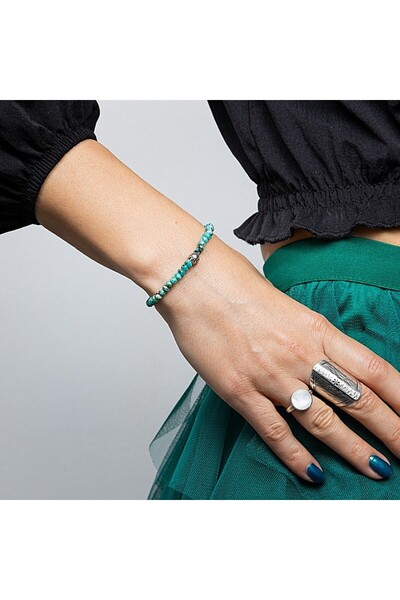 Ezera Brățară fațetată verde-jad-turcoaz cu pandantiv din argint 925