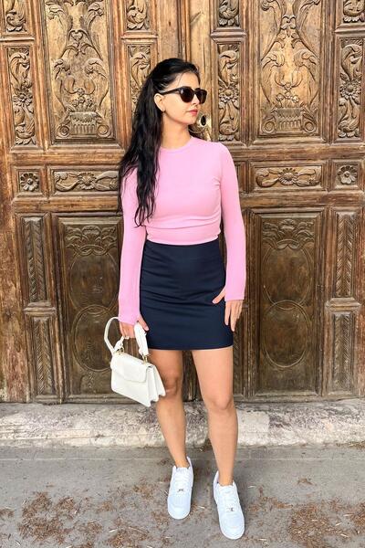 Gökkuşağı Polyviscon Skirt with Shorts - Navy Blue Navy Blue