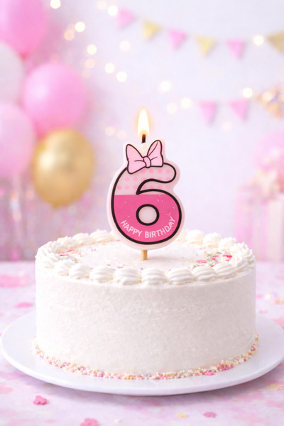 Partifabrik Pembe Fiyonk Detaylı 6 Yaş Mum Yarımyaş 6 ay