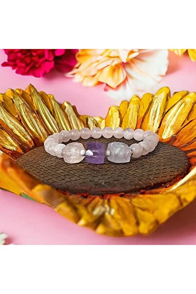 Ezera Sipra Bracelet for Women, Made of Madagascar Rose Quartz and Amethyst w...