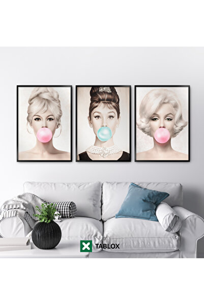 TABLOX Set de pictură MDF cu 3 piese, cu rame din lemn real, decorativ Pop Ar...