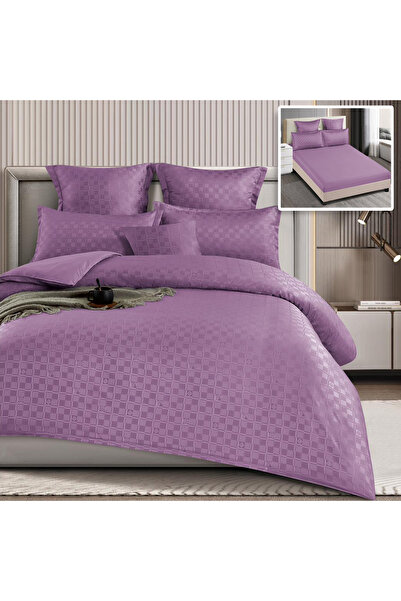 trendyhome Bed Linen, Checkered, Elastic, 6 Pieces, Finet, Purple
